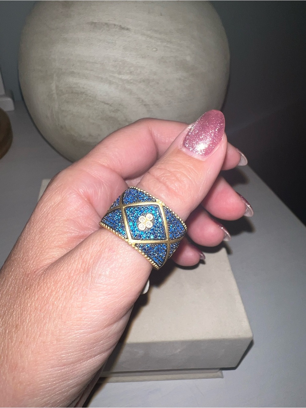 Freida Rothman Midnight Cigar Band Ring Blue Pavé Stones - Picture 4 of 6